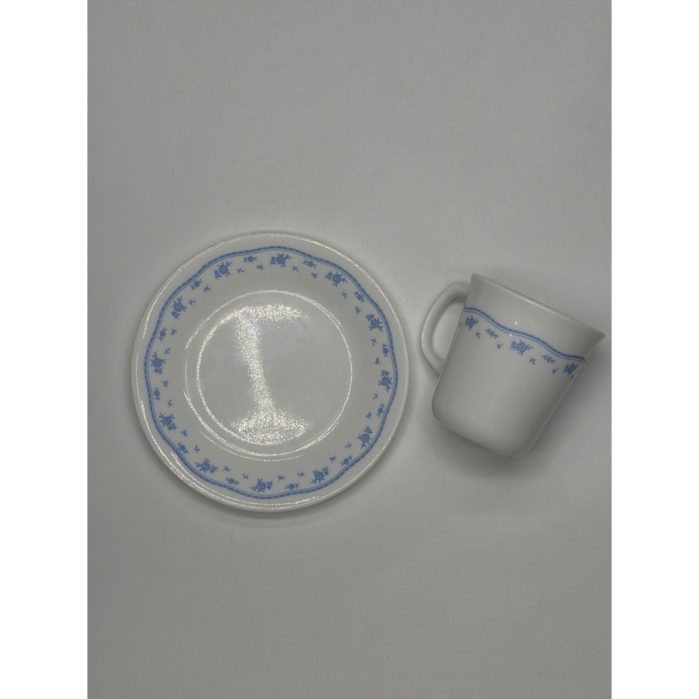 Corning Ware Blue‎ Floral Coffee Mug and Saucer Set Microwave Safe USA
